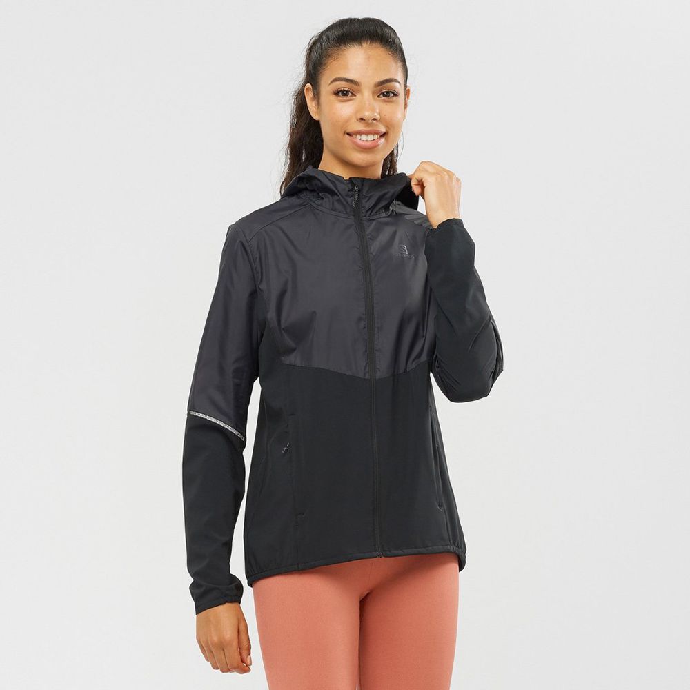 Salomon Singapore Womens Jackets - AGILE FULL ZIP HOODIE Black | 31490-EDCG